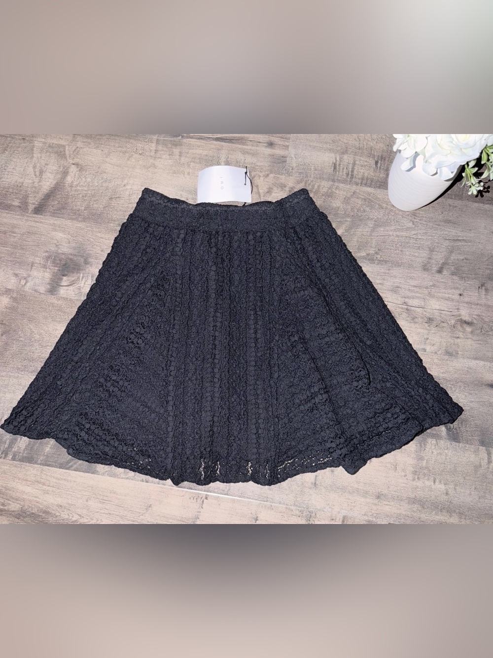 IRO Black Lace Crochet Skirt